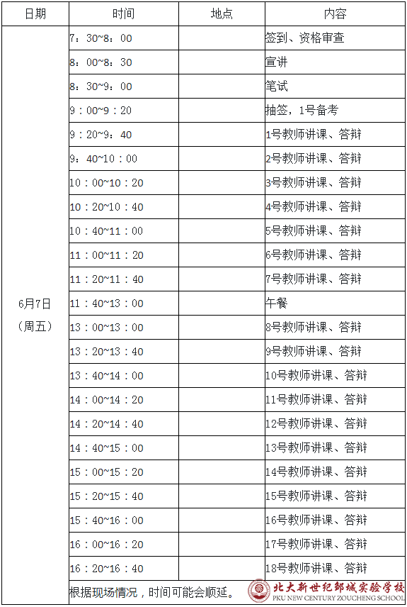 北大新世纪邹城实验学校6月7日招聘时间安排